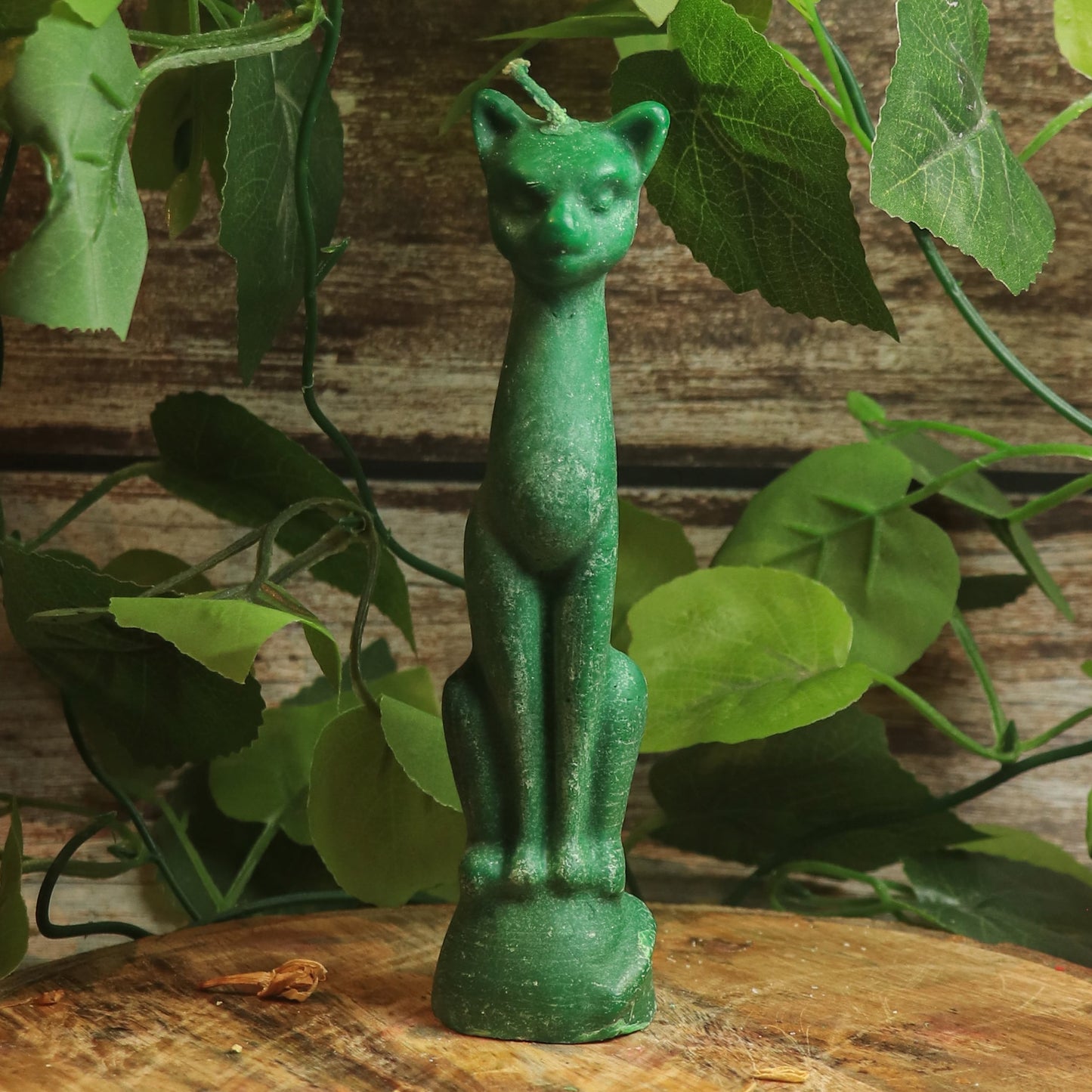 Real Cat Figure Candle Green