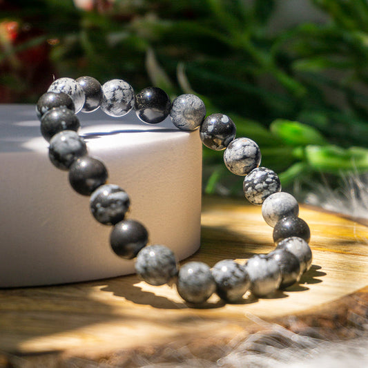 Snowflake Obsidian Bracelet Crystal And Stone Bead Bracelet Jewellery 8 mm