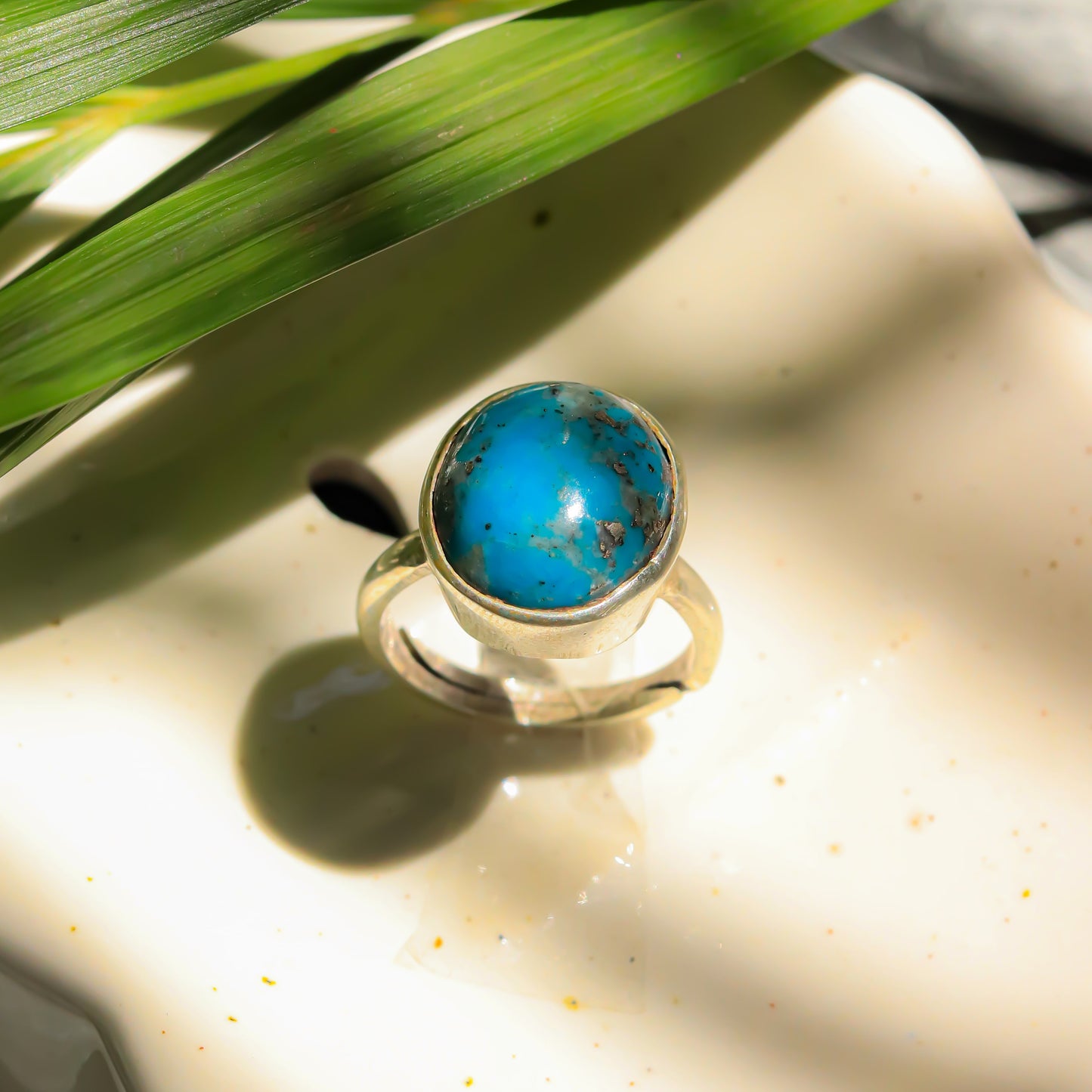 Real Pure Iranian Turquoise Firoza  Ring (Round)