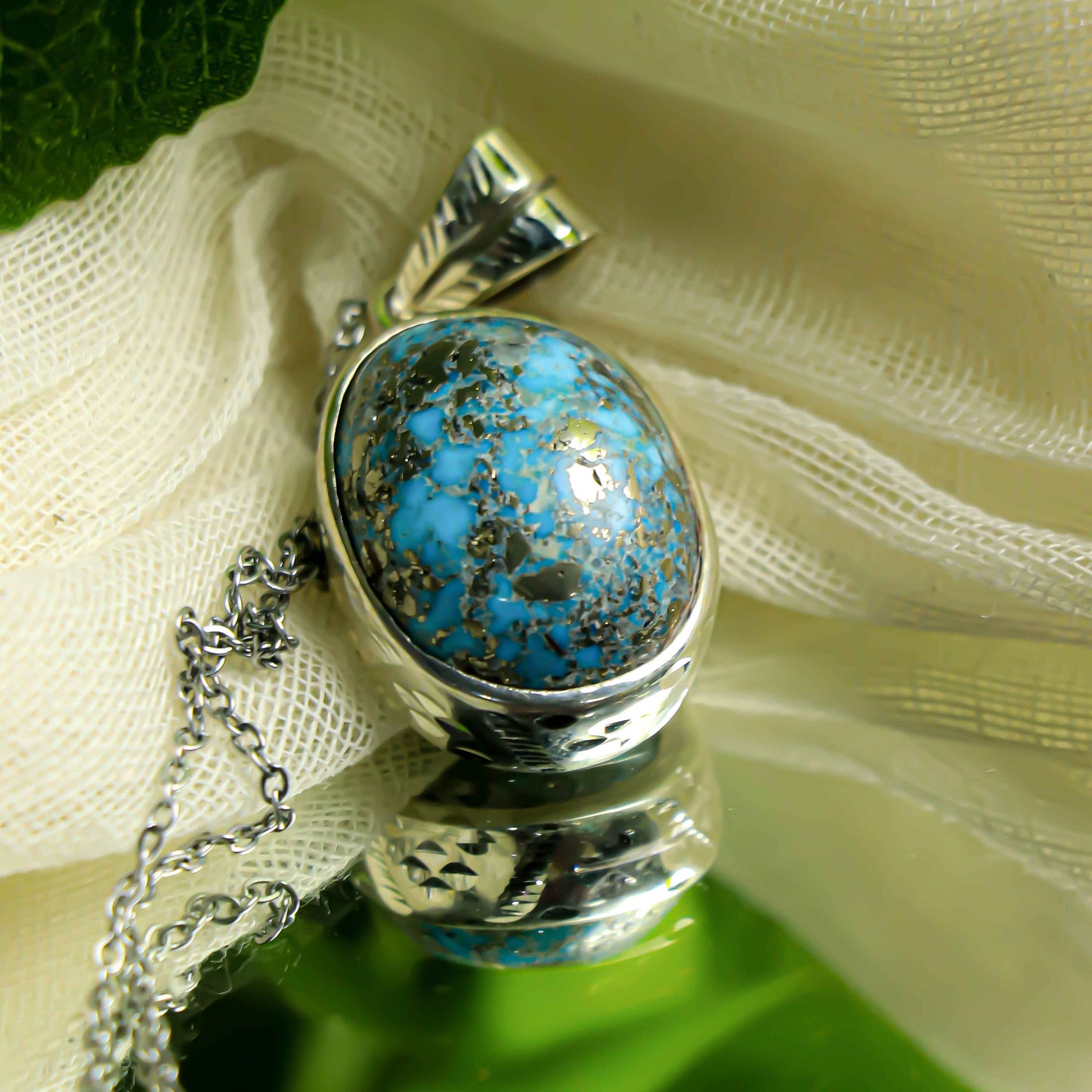 "Real Pure Iranian Turquoise Firoza Silver Pendant
( Big )"