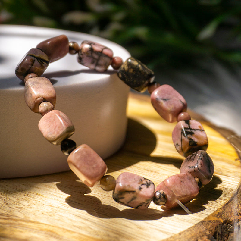 Rodonite Crystal Bracelet And Stone Fancy Bracelet Jewellery