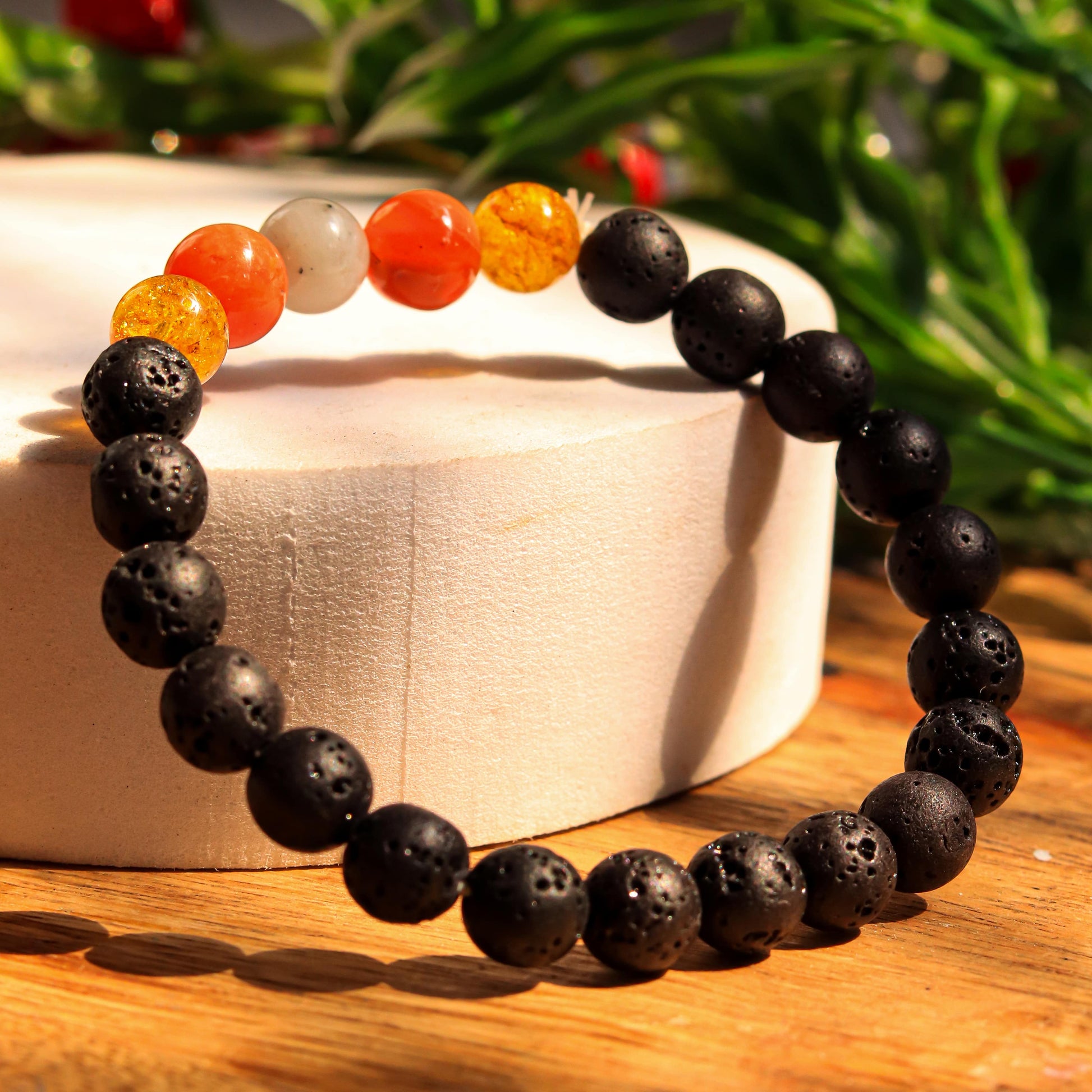 Real The Pcos Combination Bracelet - Lava+Carnelian+Citrine+Moonstone beads.