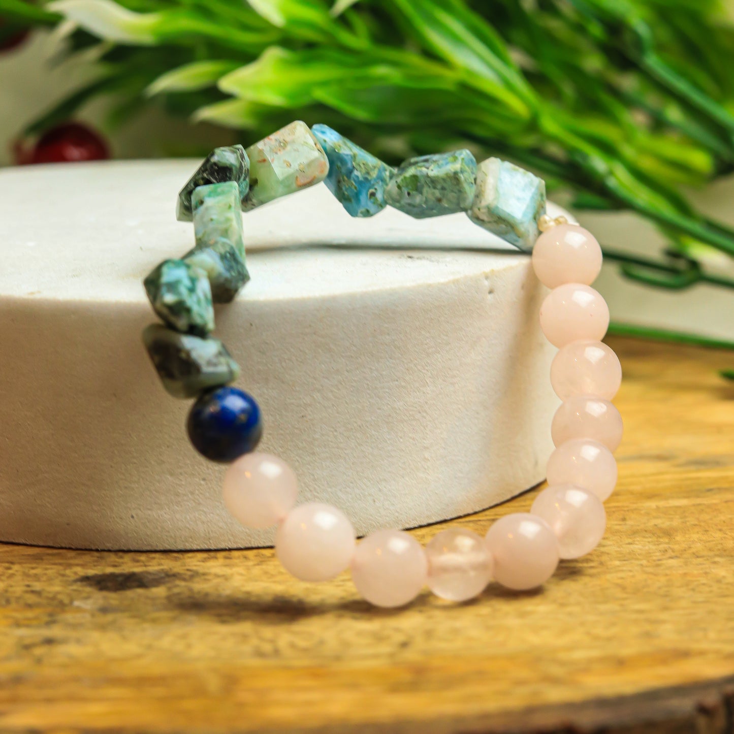 Larimar rose - call in love , colossal calm Crystal and Stone Combination Bracelet Jewellery 8mm