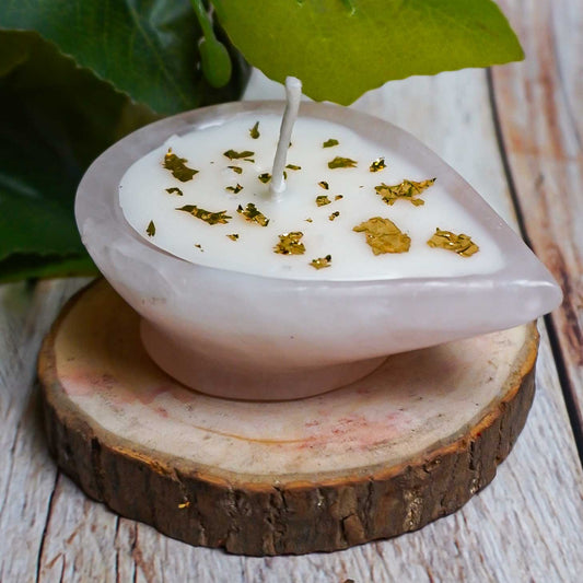 Rose Quartz Crystal Diya Intention Candle