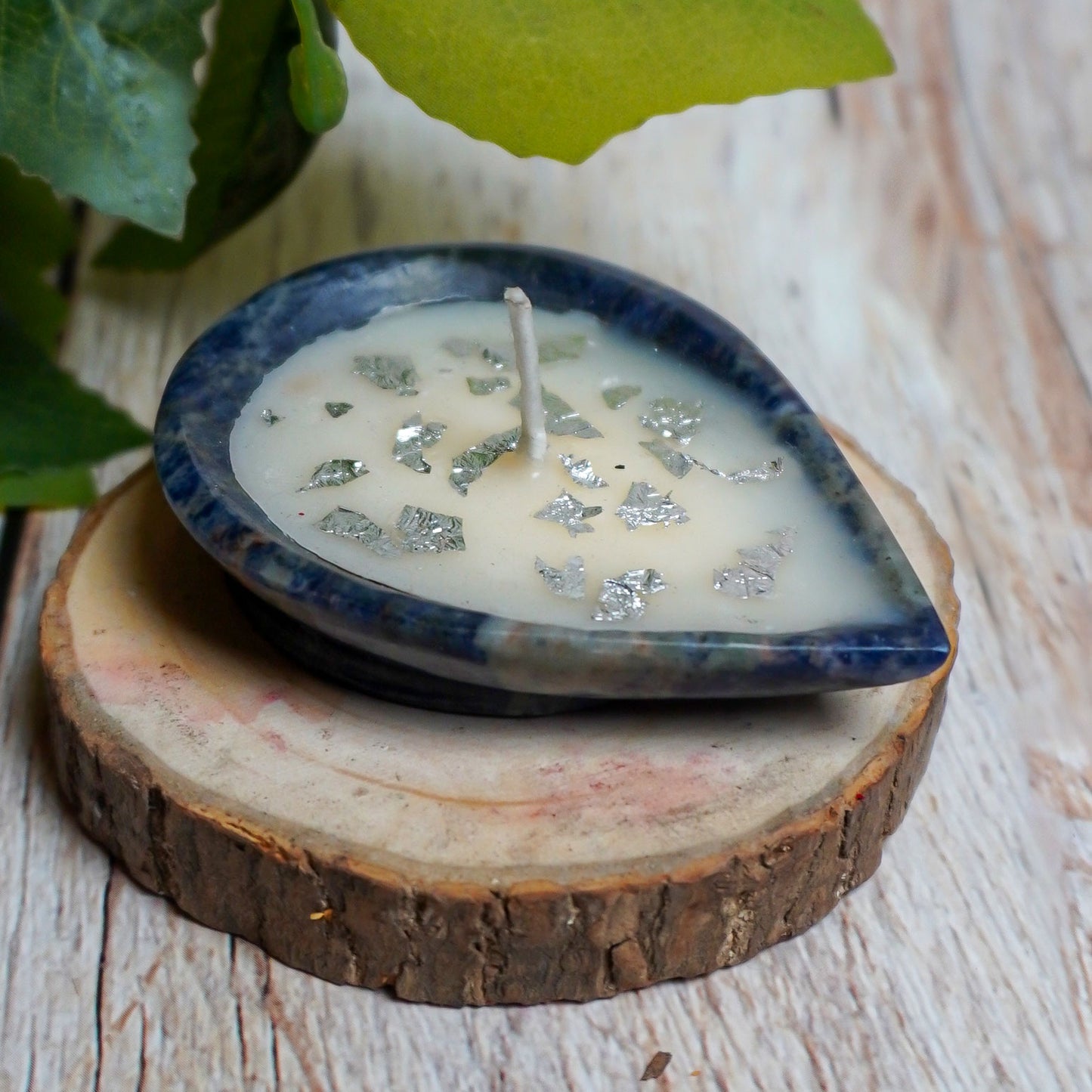 Real Sodalite Crystal Diya Intention Candle