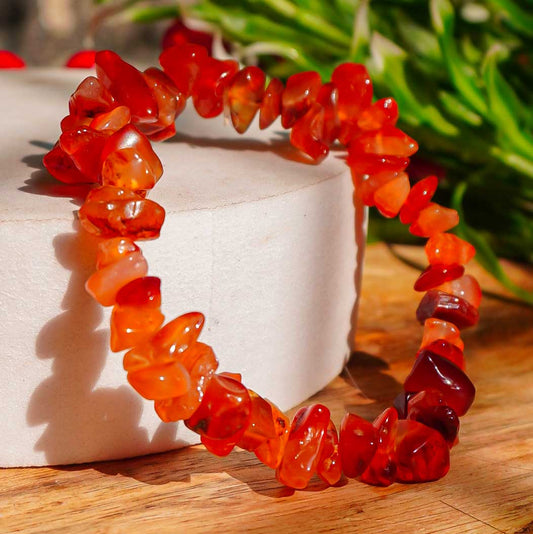 Real Red Carnelian Crystal Chip Bracelet