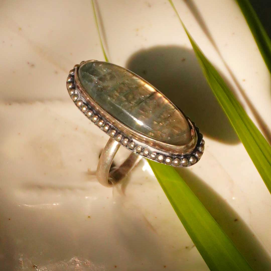 Real Labradorite Crystal Ring