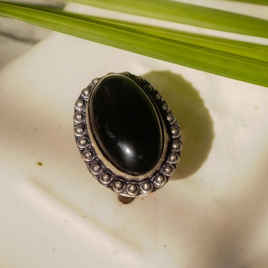 Real Black Onyx Crystal Ring