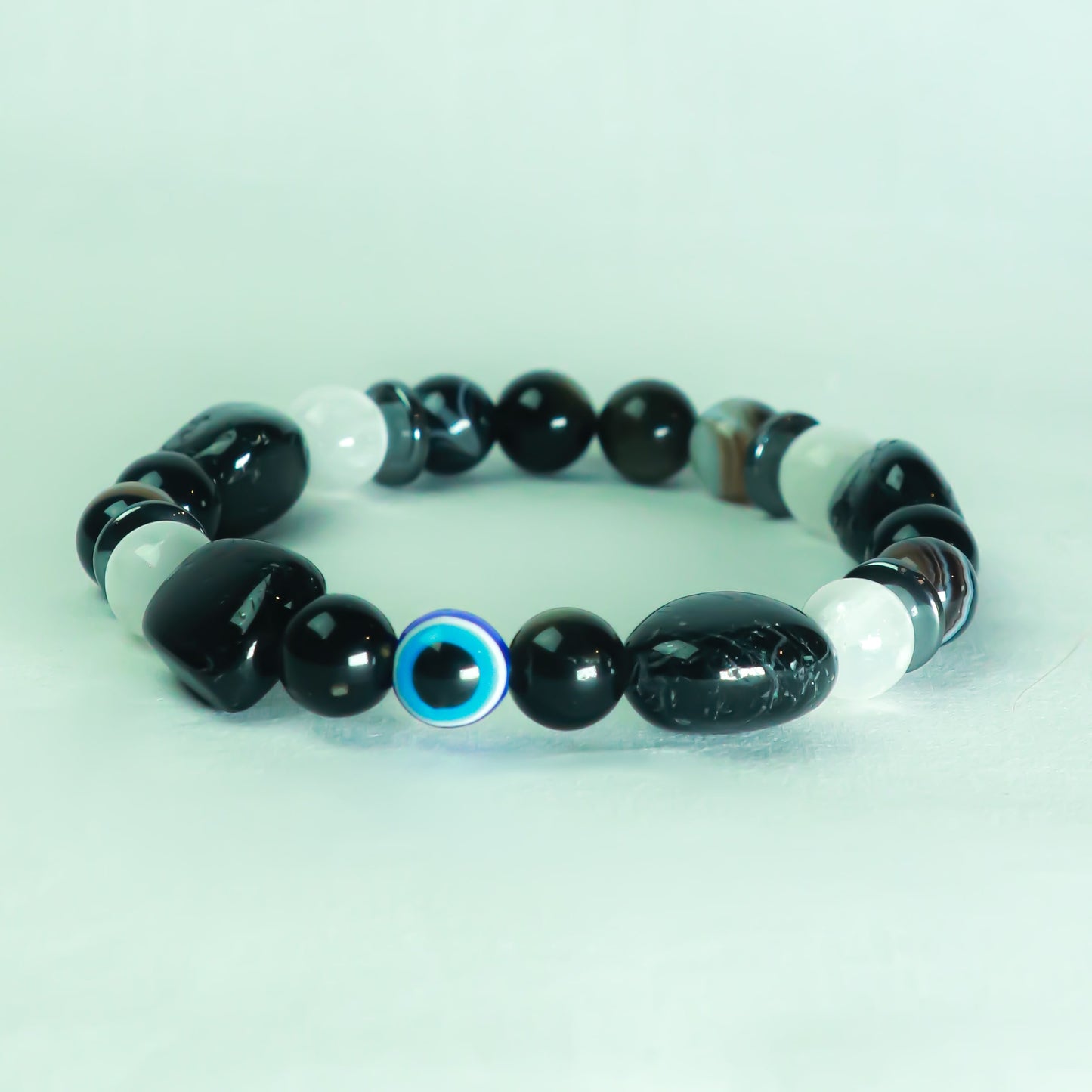 Real Protection From Evil Eye ,Protection During Transitioning , Anti Stress, Anti Addiction Combination Bracelet-Sulemani Hakik+ Selenite+Tourmaline+Evil Eye Combination Beads