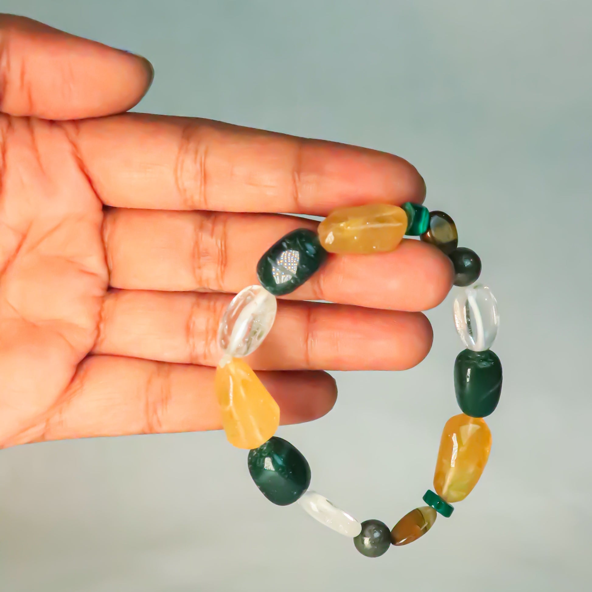 Real Overcoming Financial Blockages,Money Attraction ,Success In Career Business Combination Bracelet-Clear Quartz+Citrine+Pyrite+Green Aventurine +Tigers Eye Beads