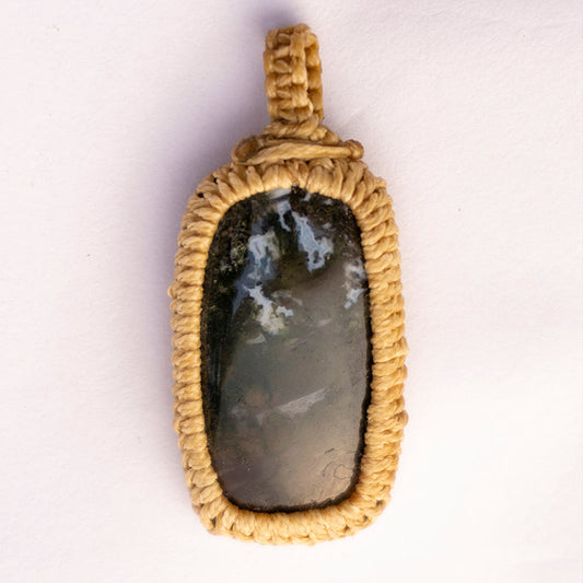 Moss Agate Crystal And Stone Necklace Crochet Pendant Jewellery