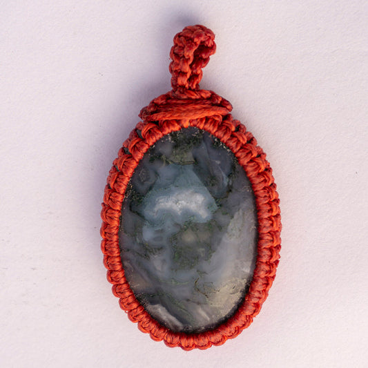 Moss Agate Crystal And Stone Necklace Crochet Pendant Jewellery