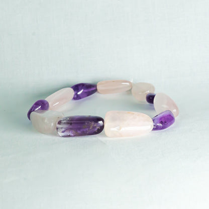 Real The Celestial Burst Of Love Combination Bracelet-Rose Quartz And Amethyst Stone And Crystal Tumble.