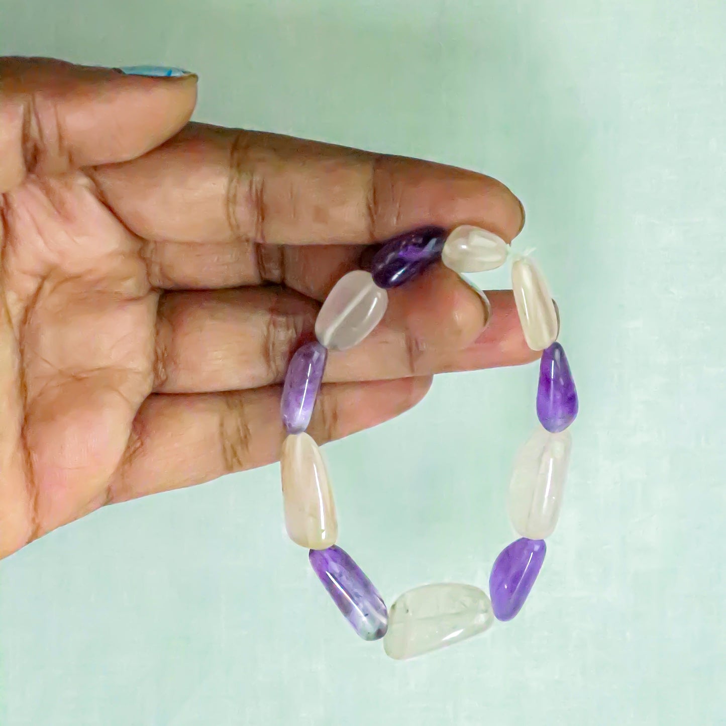 Real The Celestial Burst Of Love Combination Bracelet-Rose Quartz And Amethyst Stone And Crystal Tumble.