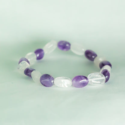 Real The Celestial Burst Of Love Combination Bracelet-Rose Quartz And Amethyst Stone And Crystal Tumble.