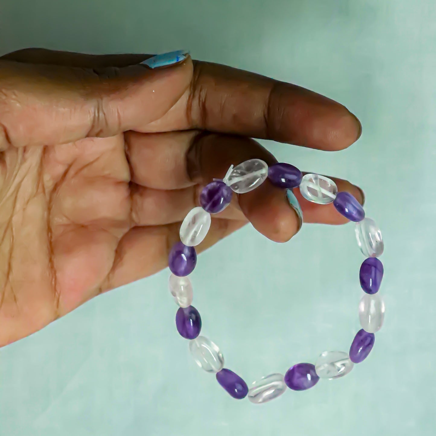 Real The Celestial Burst Of Love Combination Bracelet-Rose Quartz And Amethyst Stone And Crystal Tumble.