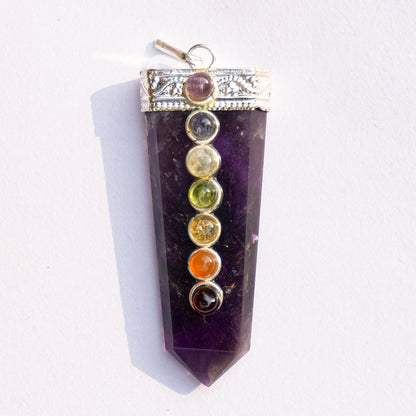 Amethyst Crystal And Stone Necklace Flat Wand Pendant Jewellery