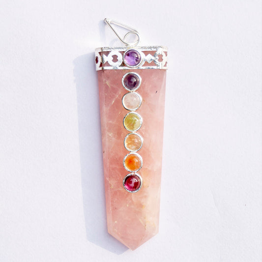 Rose Quartz Crystal And Stone Necklace Flat Wand Pendant Jewellery