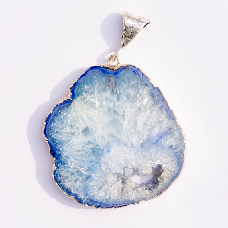 Blue Agate Crystal And Stone Necklace Slice Pendant Jewellery