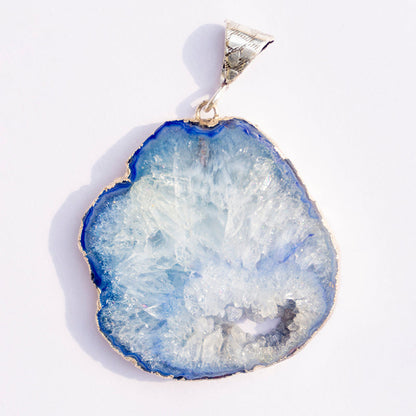 Blue Agate Crystal And Stone Necklace Slice Pendant Jewellery