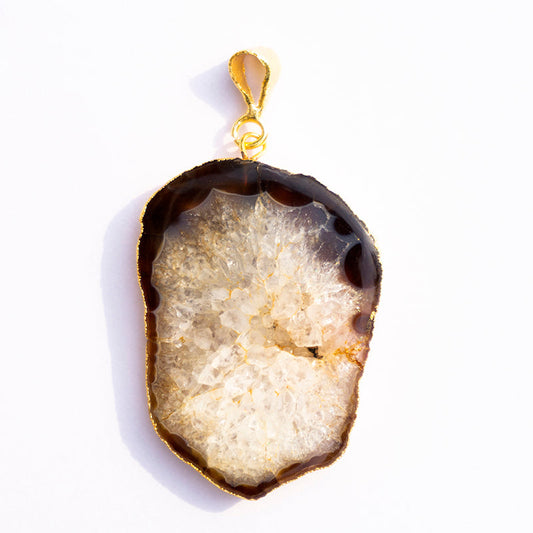 Brown Agate Crystal And Stone Necklace Slice Pendant Jewellery