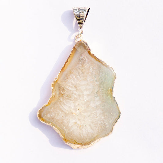 Grey Agate Crystal And Stone Necklace Slice Pendant Jewellery