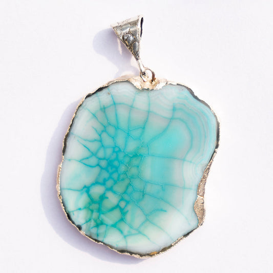 Blue Agate Crystal And Stone Necklace Slice Pendant Jewellery