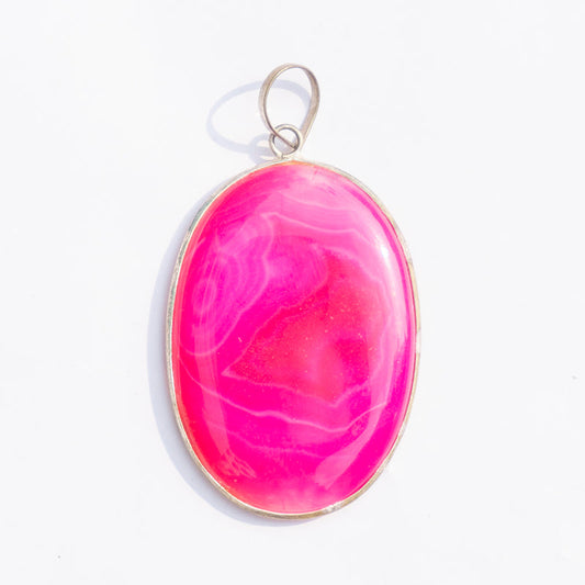 Pink Onyx Crystal And Stone Necklace Oval Pendant Jewellery