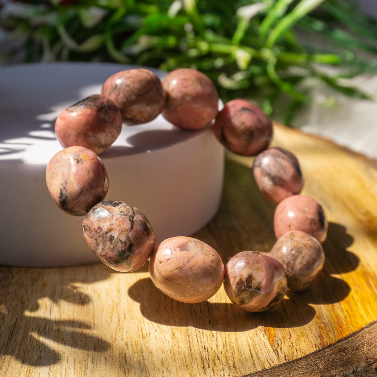 Rhodonite Crystal and Stone Tumble Bracelet Jewellery