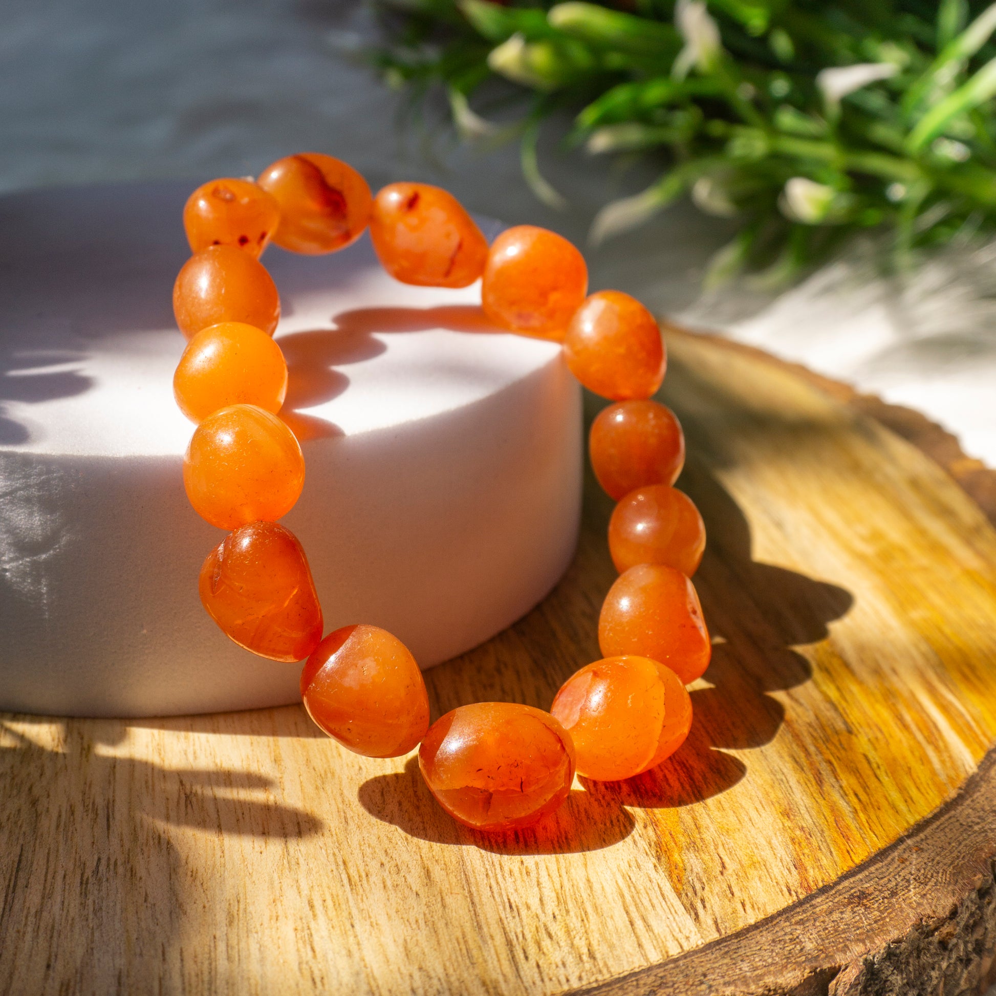 Orange Carnelian Crystal and Stone Tumble Bracelet Jewellery