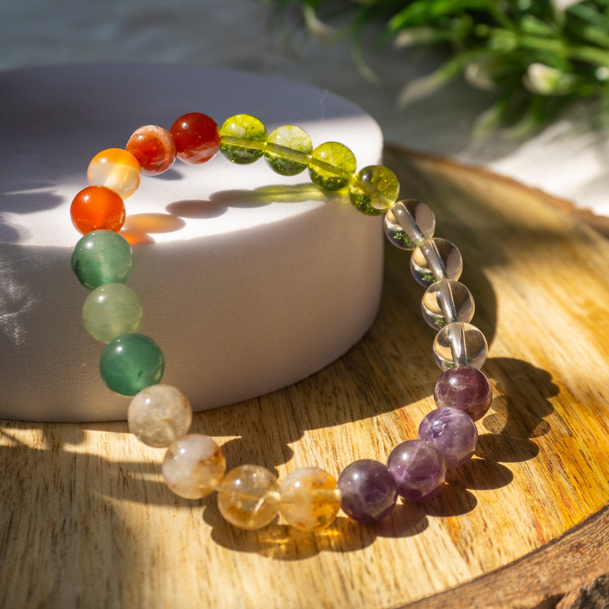 Creativity for Performers Crystal and Stone Combination Bracelet Jewellery 8mm - red carnelian, citrine, clear quartz, amethyst, green Aventurine, periodot, Creative joy and flow of intuitive downloads!!