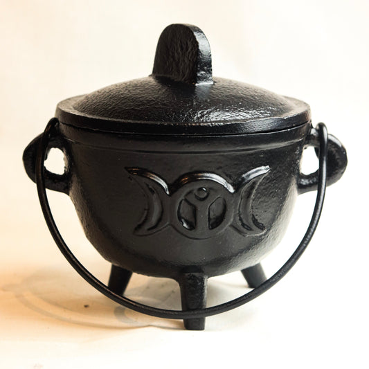 Vintage Cast Iron Metal Triple Moon Sign Cauldron Alterware