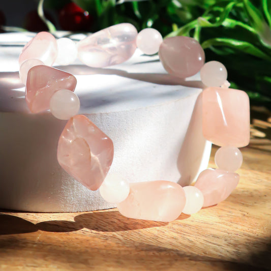 Real Rose Quartz Crystal Bead & Tumble Intention Bracelet