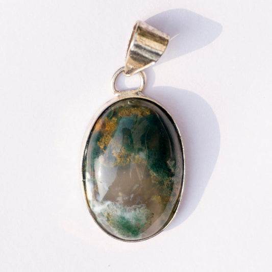 Moss Agate Crystal And Stone Necklace Oval Pendant Jewellery