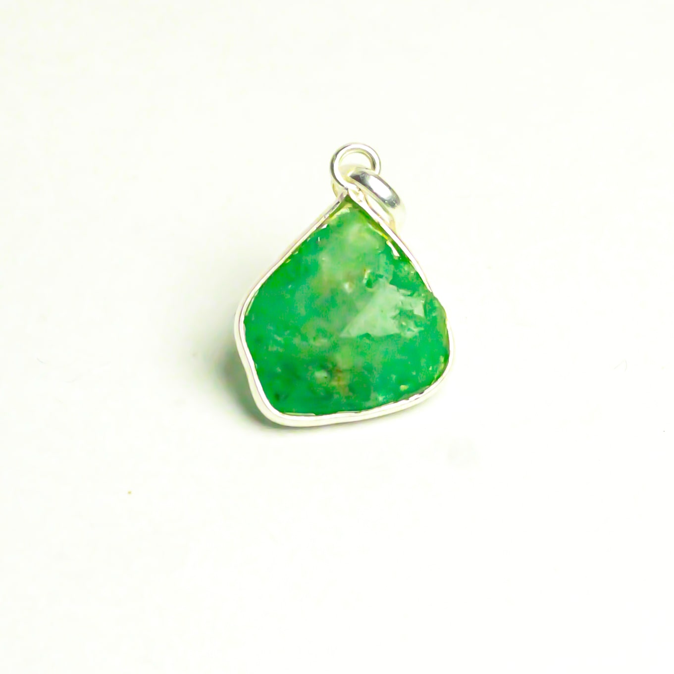 Real Emerald Raw Silver Pendant