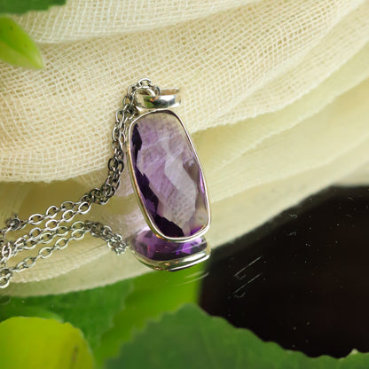 Real Amethyst Square Silver Pendant