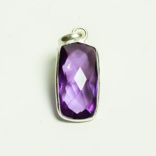 Real Amethyst Square Silver Pendant