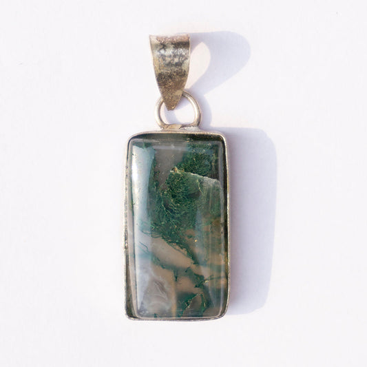 Moss Agate Crystal And Stone Necklace Rectangle Pendant