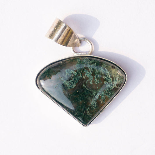 Moss Agate Crystal And Stone Necklace Triangle Pendant