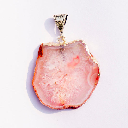 Pink Agate Crystal And Stone Necklace Slice Pendant Jewellery