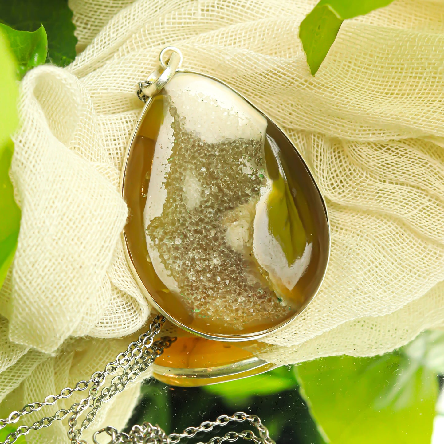 Real Druzy Agate Silver Pendant