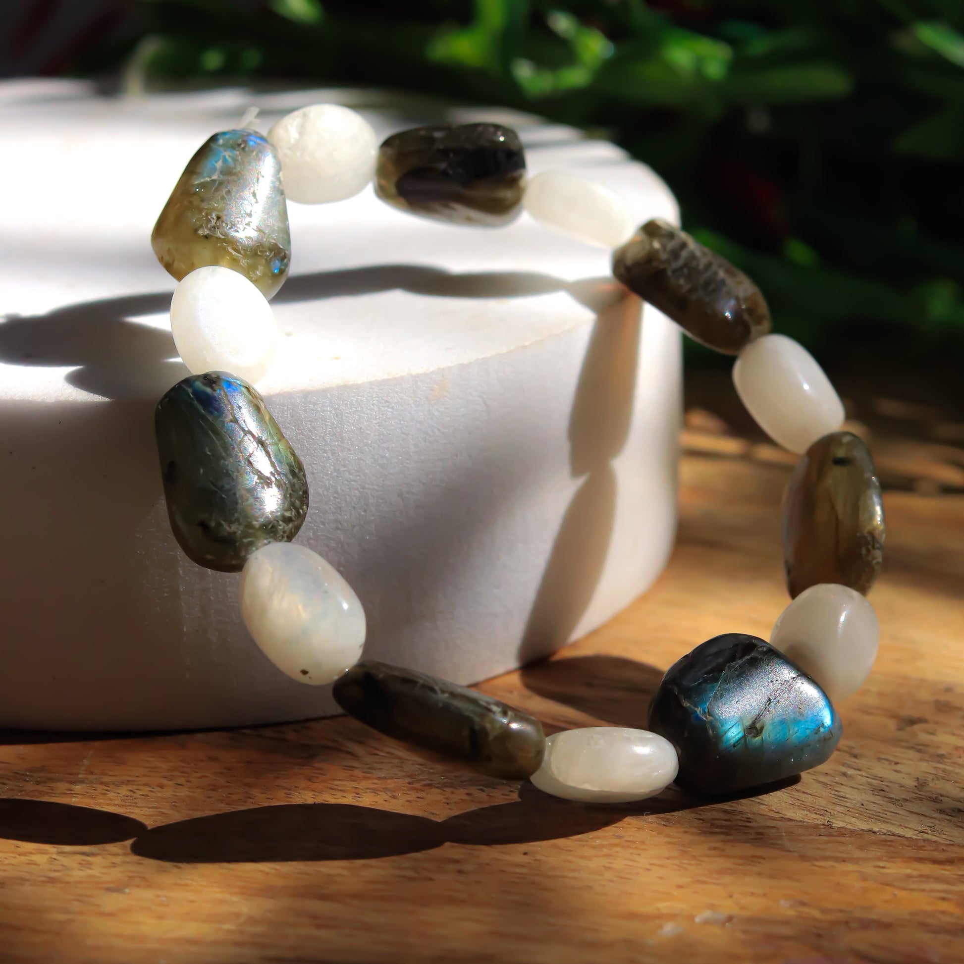 Real The Divine Feminine,The Master Healer,Wholesome Healing Combination Bracelet-Labradorite+Moonstone Combination Beads.