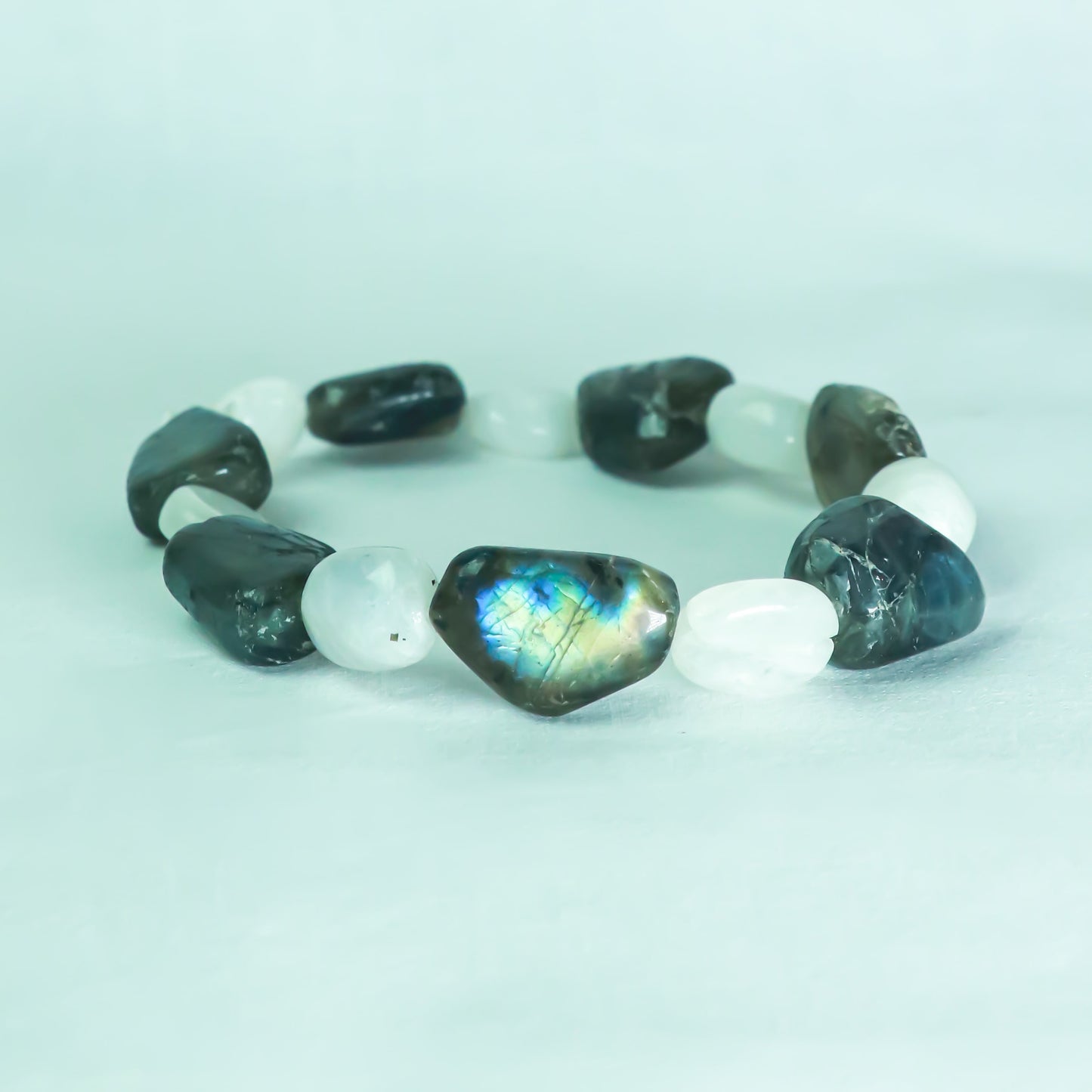 Real The Divine Feminine,The Master Healer,Wholesome Healing Combination Bracelet-Labradorite+Moonstone Combination Beads.