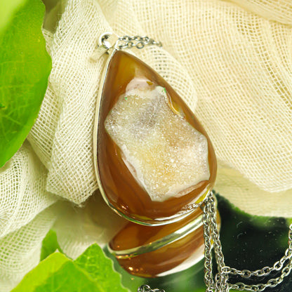 Real Druzy Agate Silver Pendant