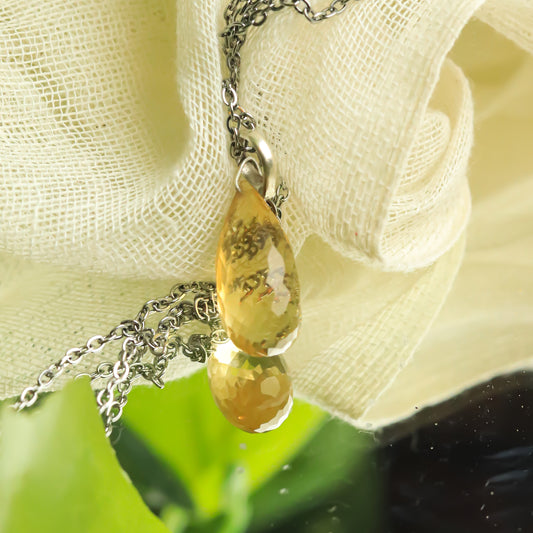 Real Citrine Tear Drop Silver Pendant