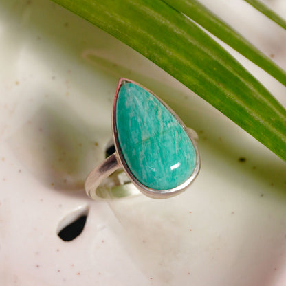 Amazonite Crystal Ring In Sterling Silver