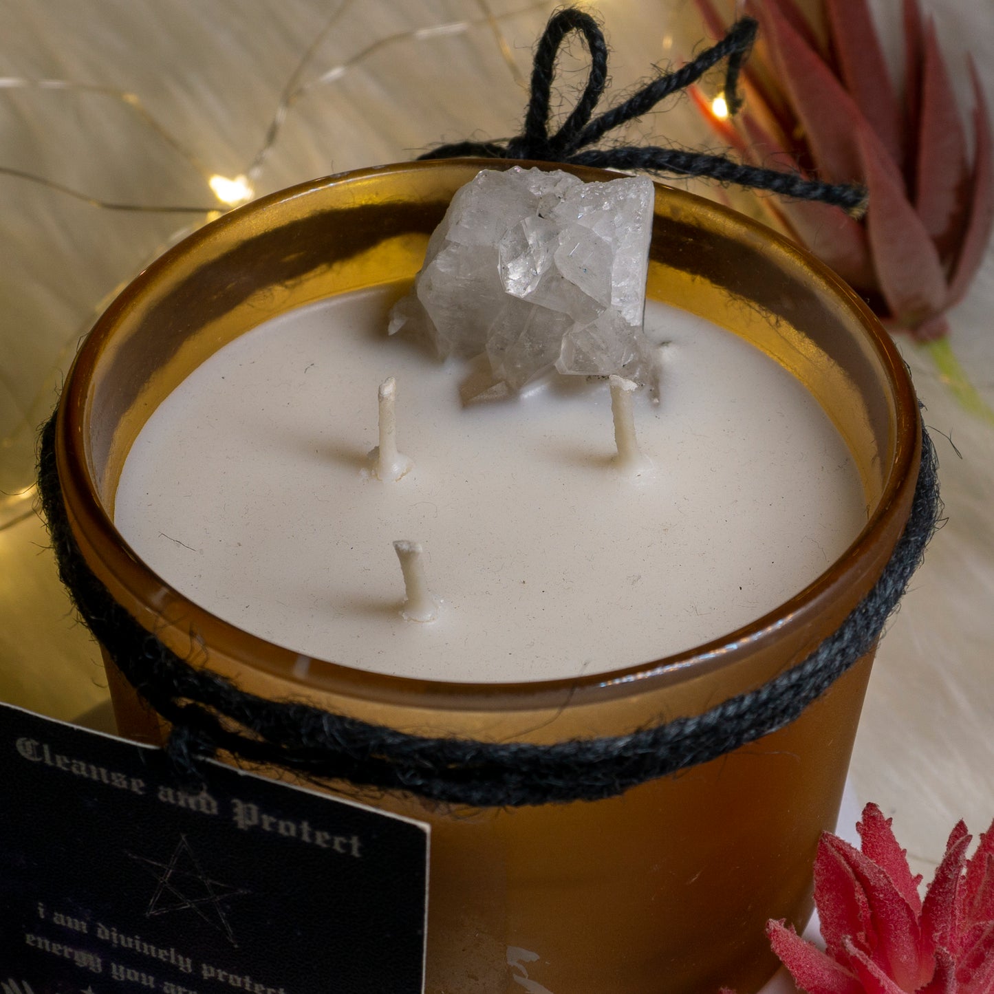 Supremely Cleansing and Healing Apophyllite Intention Candle with the scent of mandarin