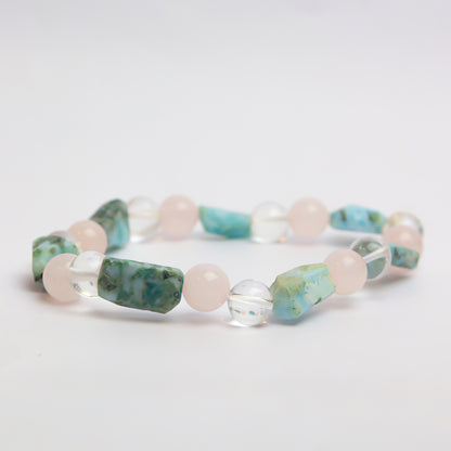 Rose, larimar, clear quartz - love, Combination Bracelet Jewellery 8mm