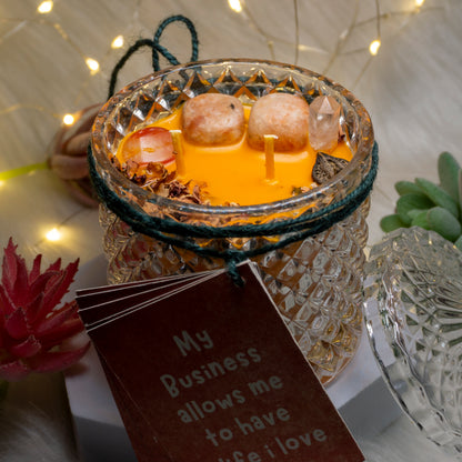 "The voyage towards grand success The sunstone and carnelian saga ! Intention Candle"