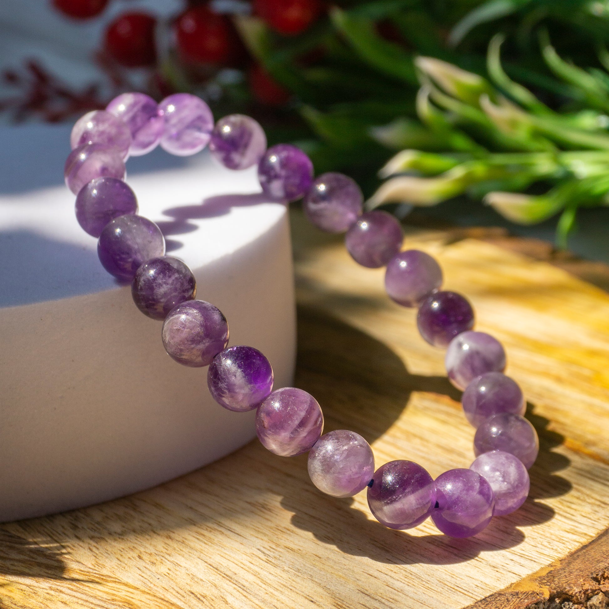 Amethyst Crystal and Stone Bead Bracelet Jewellery 8mm